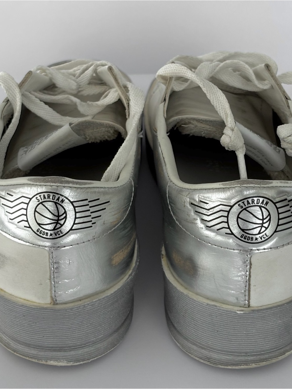 Golden Goose Stardan White Silver Star Distressed Sneakers - Made in Italy - Picture 5 of 13